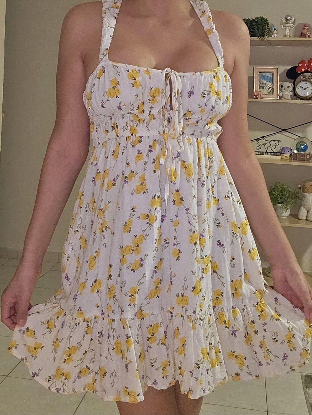 Yellow Floral Sleeveless Summer Dress
